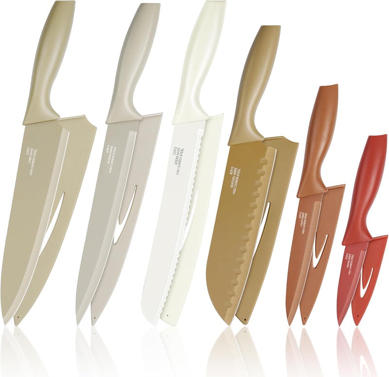 E-far 12-Piece Kitchen Knife Set, Stainless Steel Chef Knives Set with 6 Blade Guards, Sharp Kitchen Cooking Knife with Ergonomic Handle, Anti-Rust & Easy to Clean (Multicolor) - Image 1